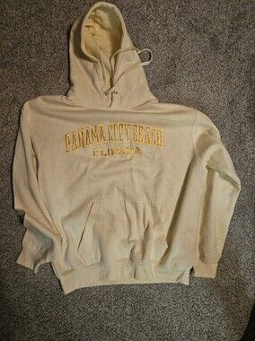 Unisex Cream Panama Beach Florida Embroidered Hoodie